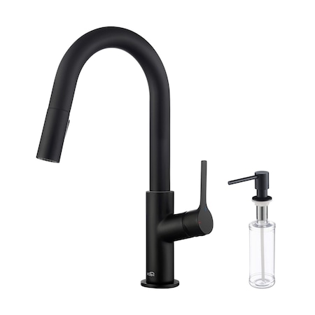 Kibi Fusion Single Handle Pull Down Kitchen & Bar Sink Faucet with Soap Dispenser - Matte Black C-KKF2017MB-KSD100MB